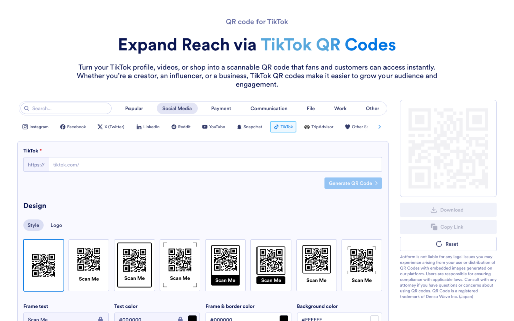 QR Code Generator for TikTok