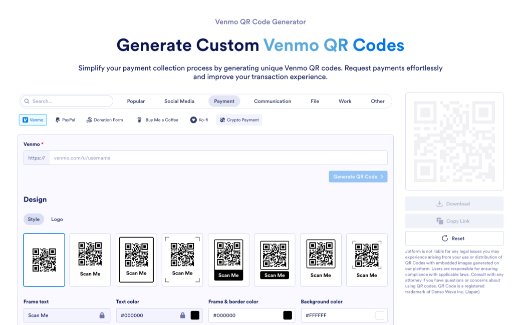 Venmo QR Code Generator