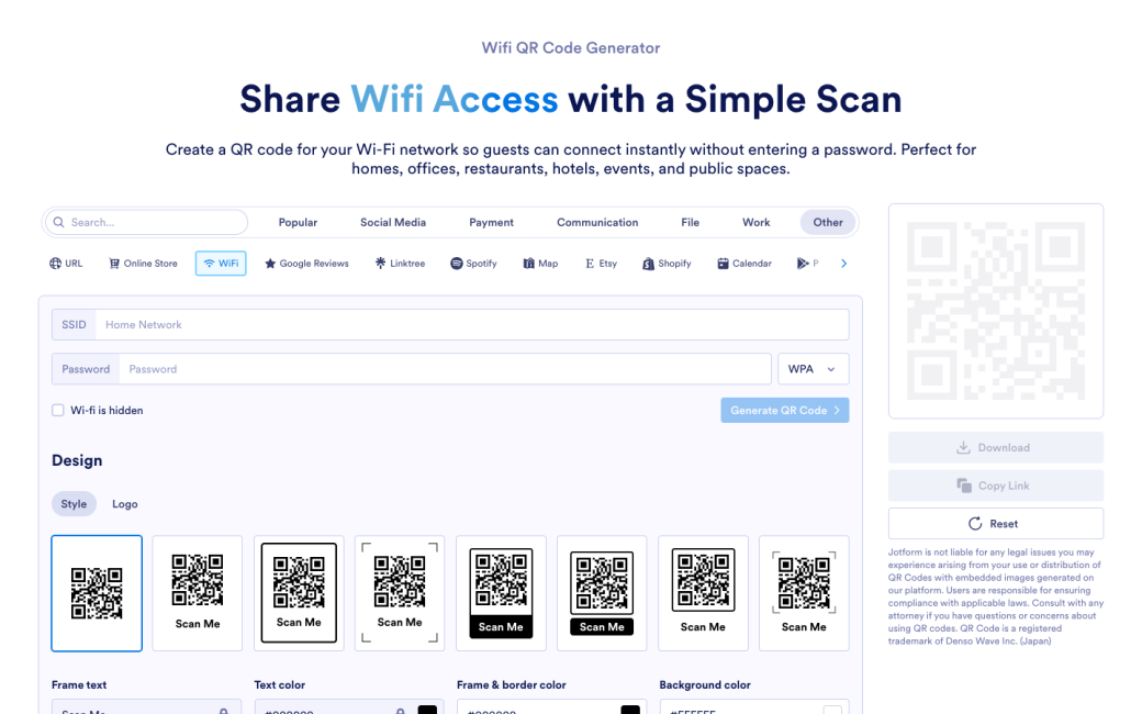 Wifi QR Code Generator