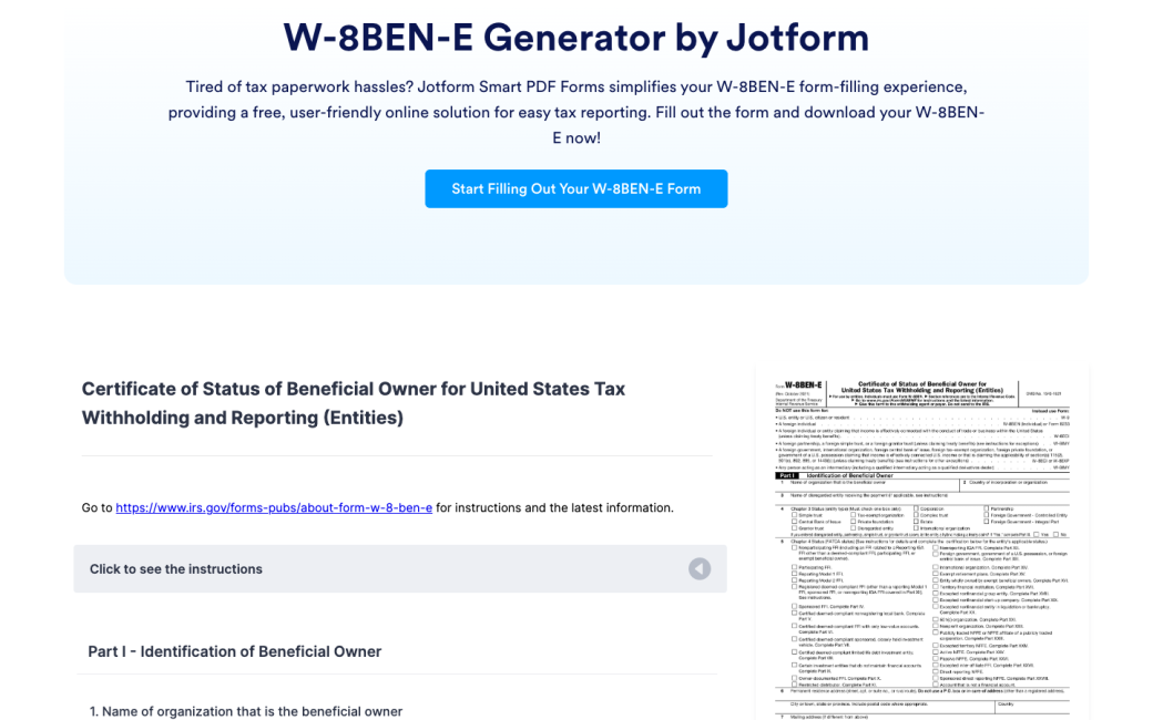 W-8BEN-E Form Generator