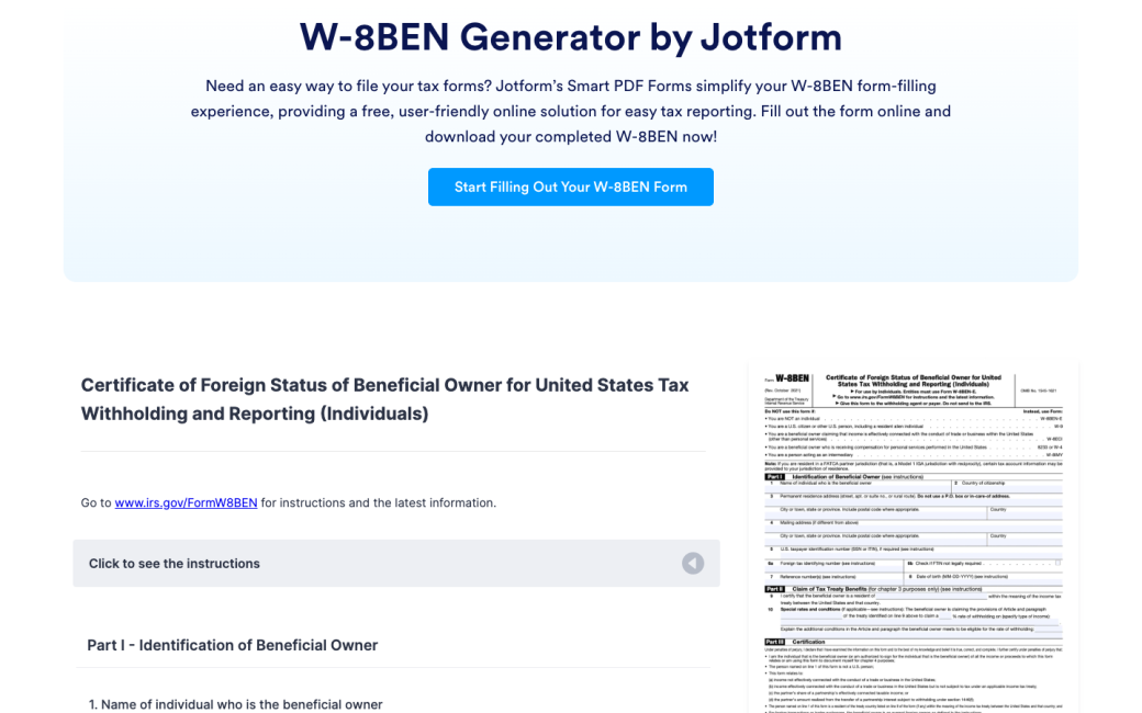 W-8BEN Form Generator