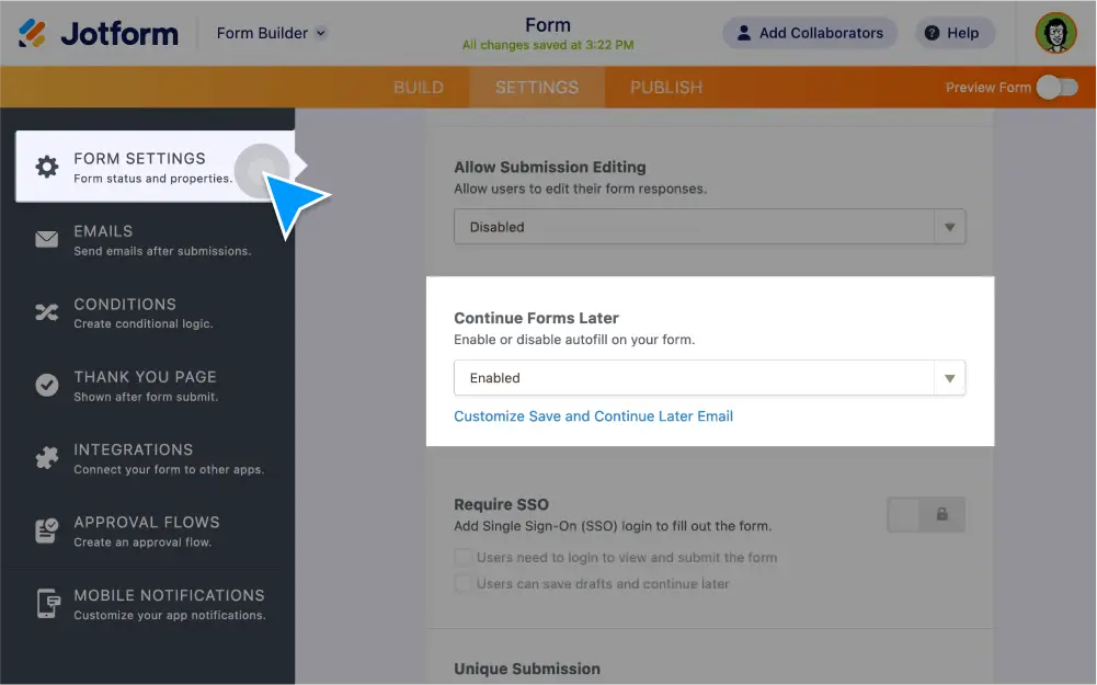 Save & Continue Later