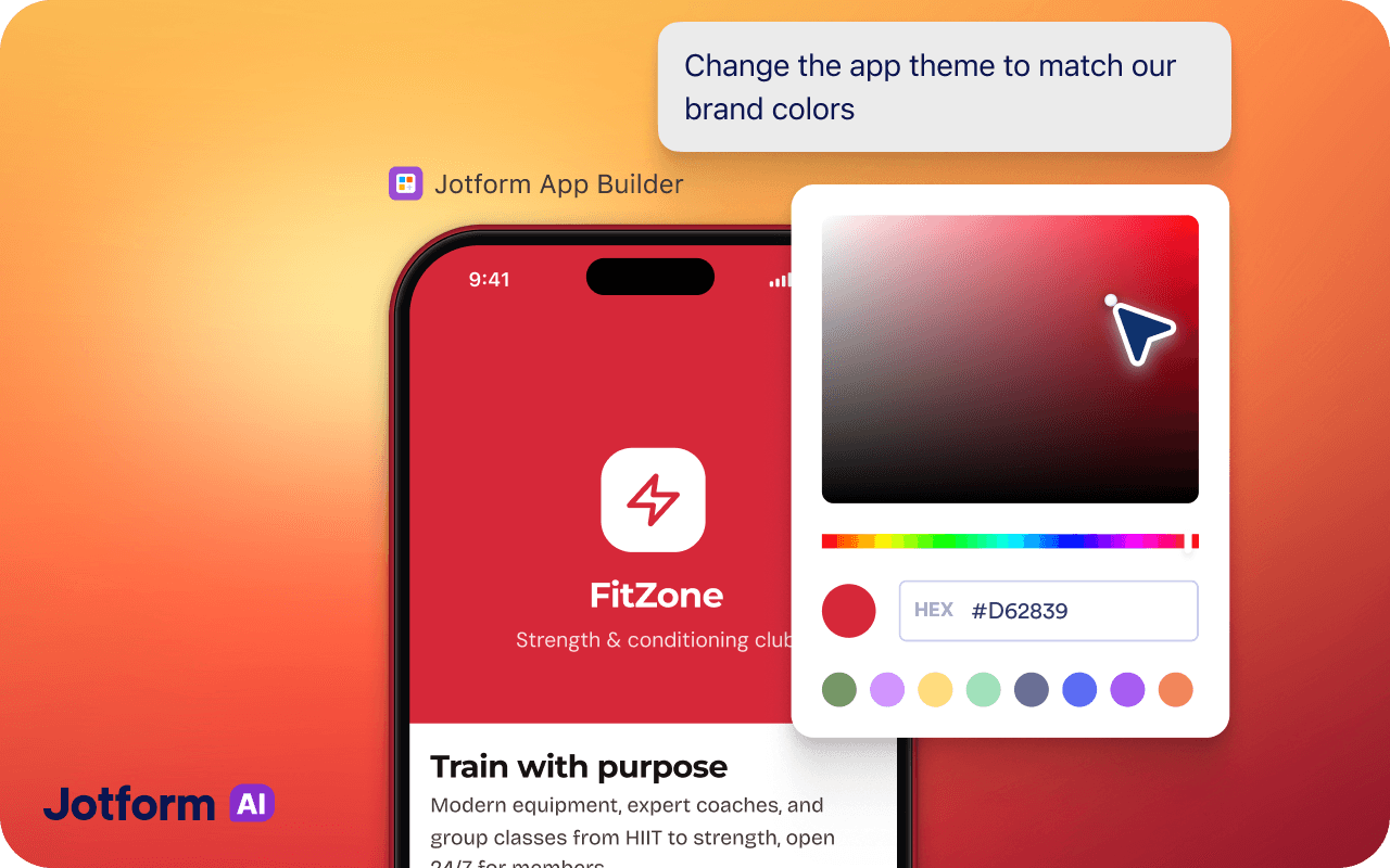 FitZone app theme customized with a color picker