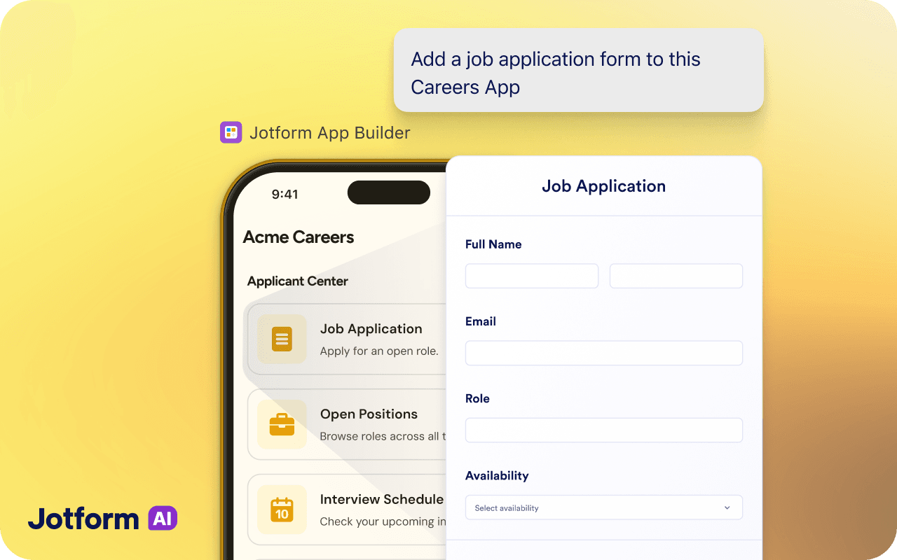 Job application form added to a careers app