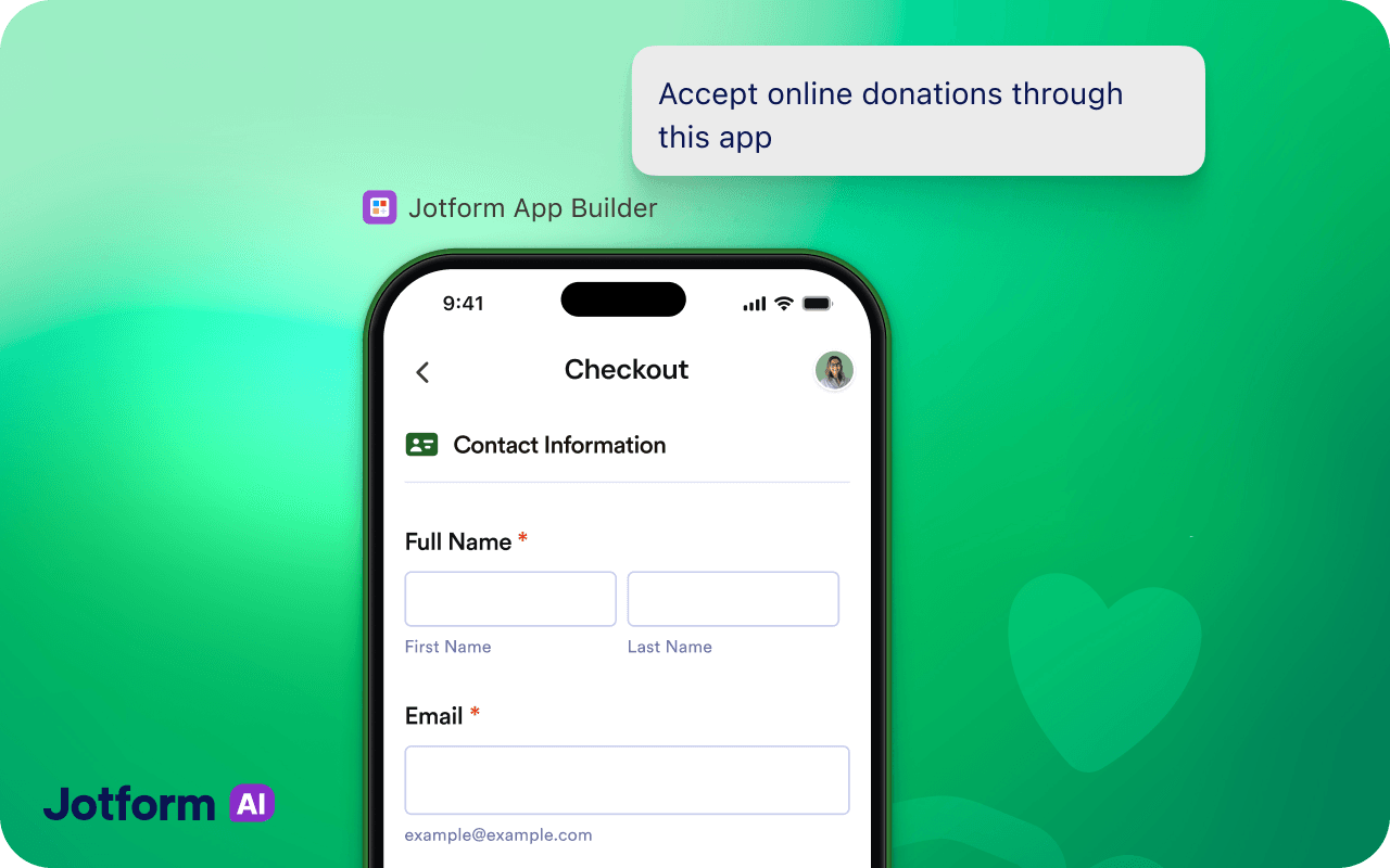 Donation checkout form with contact information fields