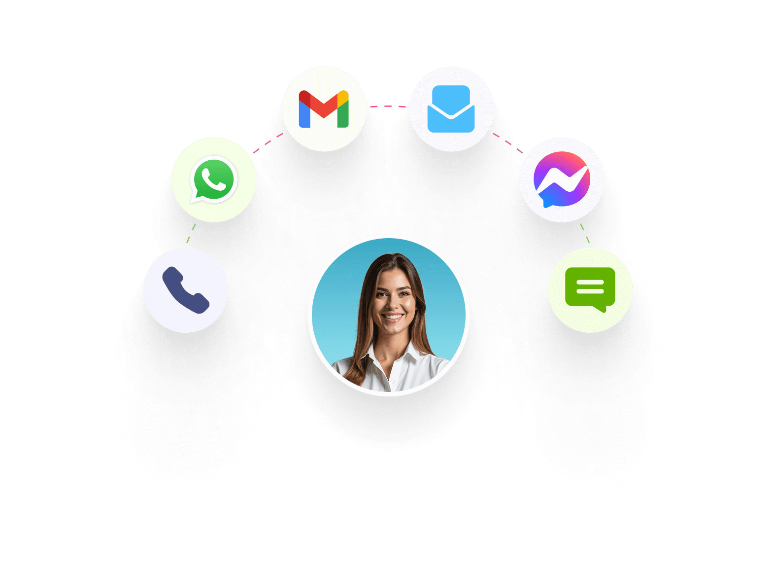 An AI Agent with popular social media logos around her