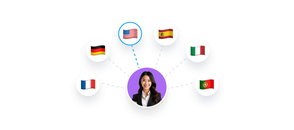 Different country flags around an AI Agent