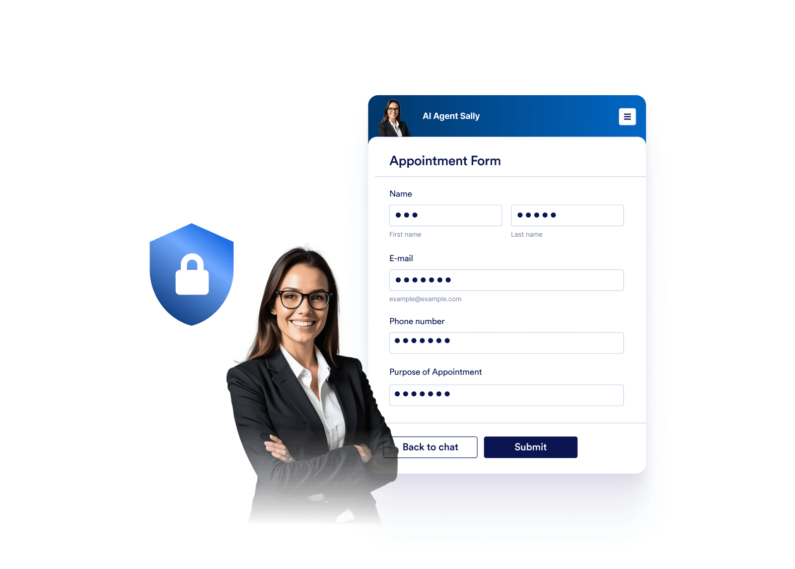 A conversation screen with inputs displayed as encrypted characters
