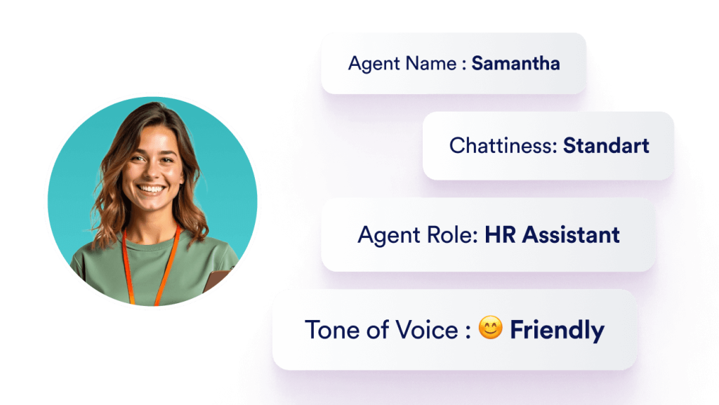 An AI Agent, next to her there are blocks that show agent properties