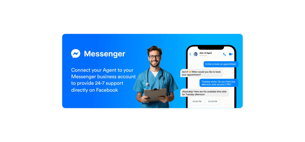Facebook Messenger connection banner and next to it there is messenger chat screen
