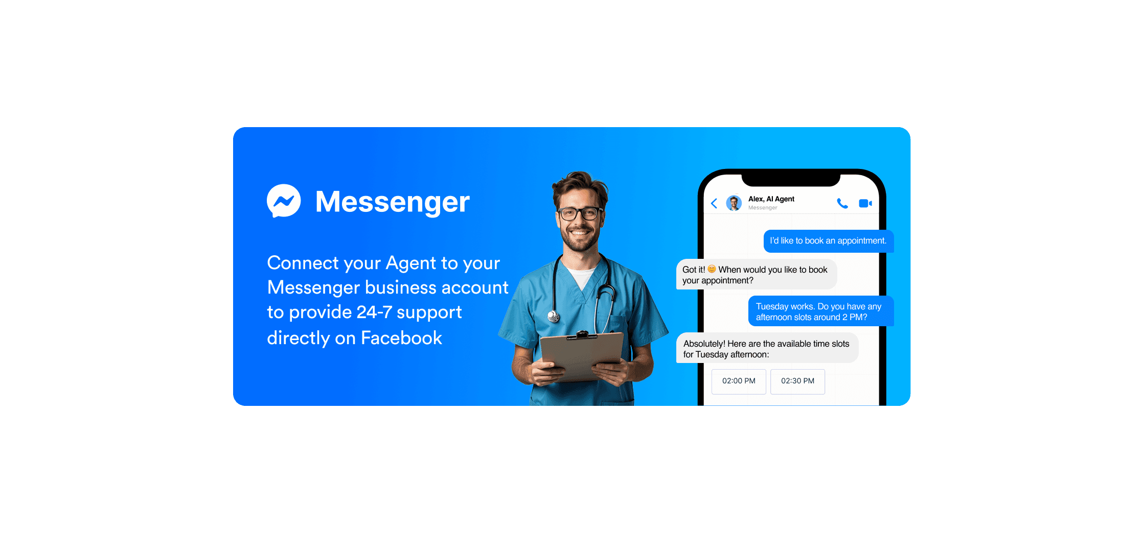Facebook Messenger connection banner and next to it there is messenger chat screen