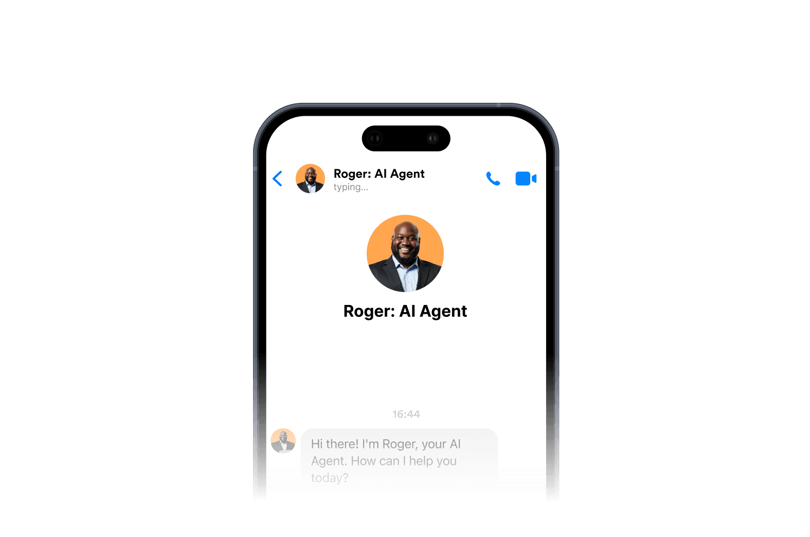 Facebook Messenger conversation screen with Roger, AI Agent