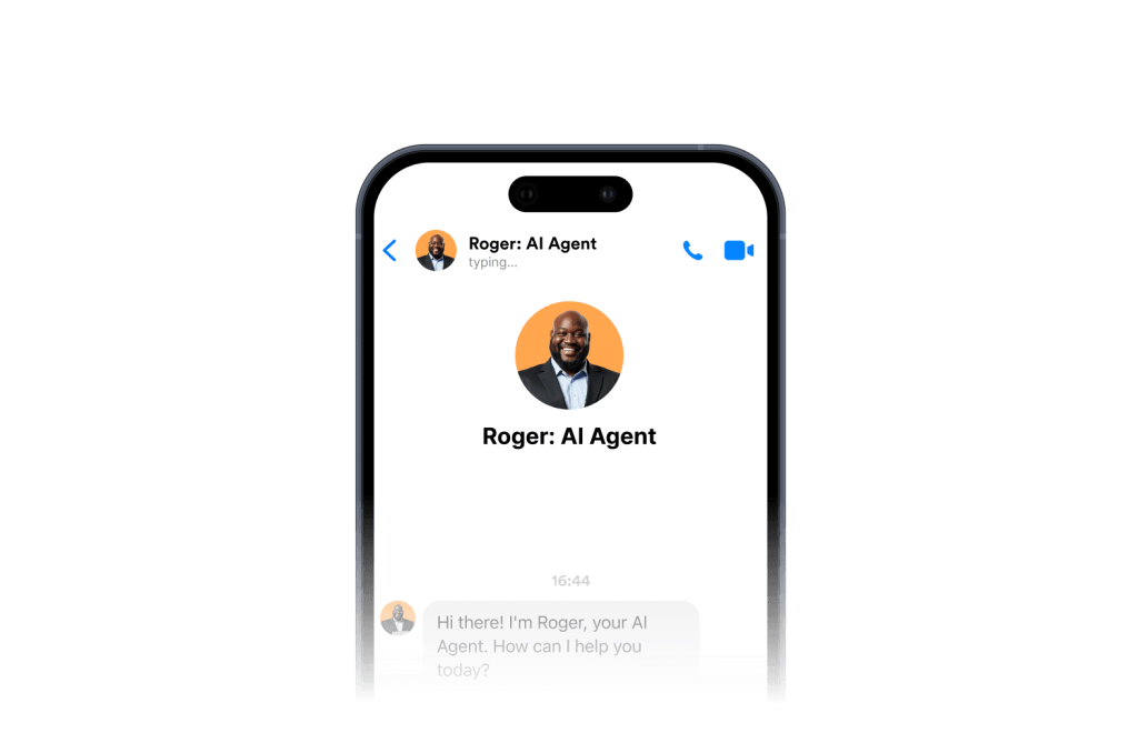 Facebook Messenger conversation screen with Roger, AI Agent
