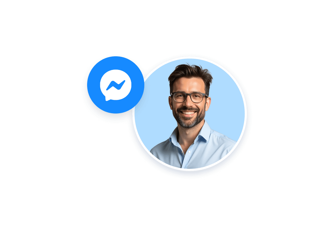 A man and next to him Facebook Messenger logo