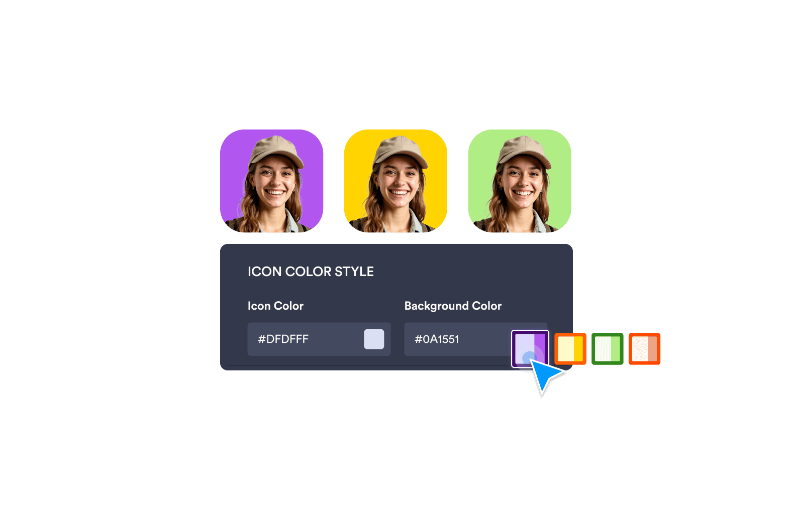 Agent with three different background color options and icon customization screen