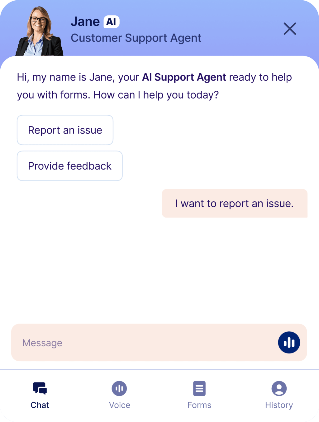 Jotform AI Chatbot screen that has conversation with customer and real estate AI agent