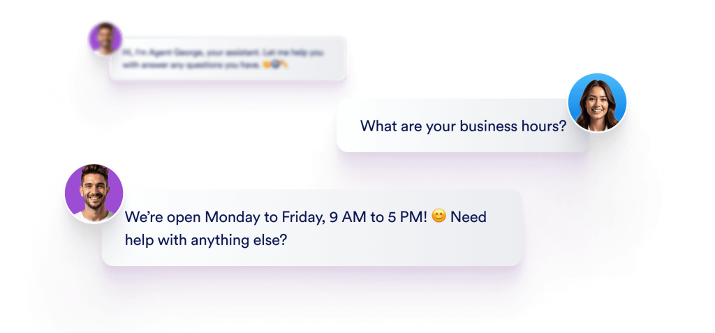 Conversation boxes are showing customer asks questions to AI Agent