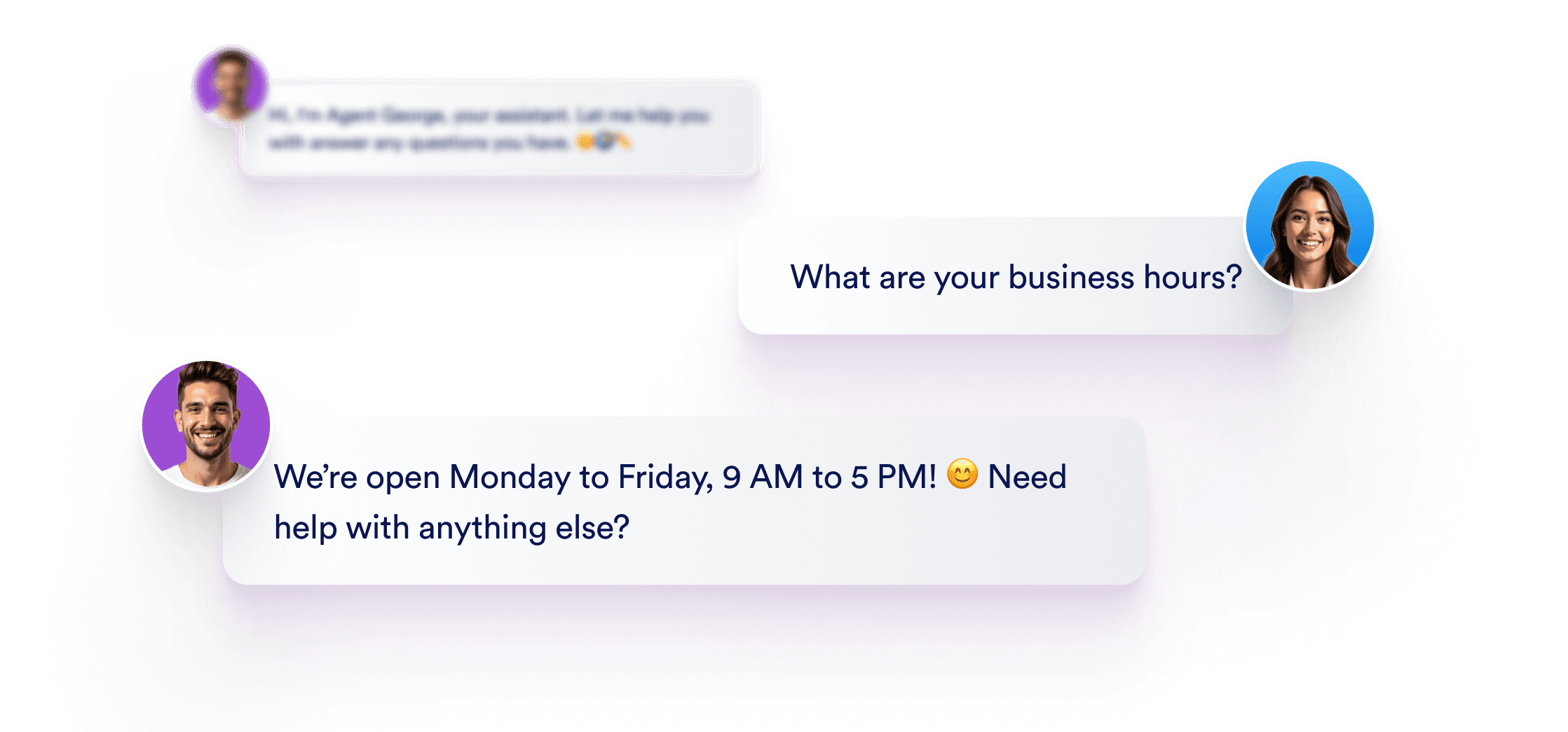 Conversation boxes are showing customer asks questions to AI Agent