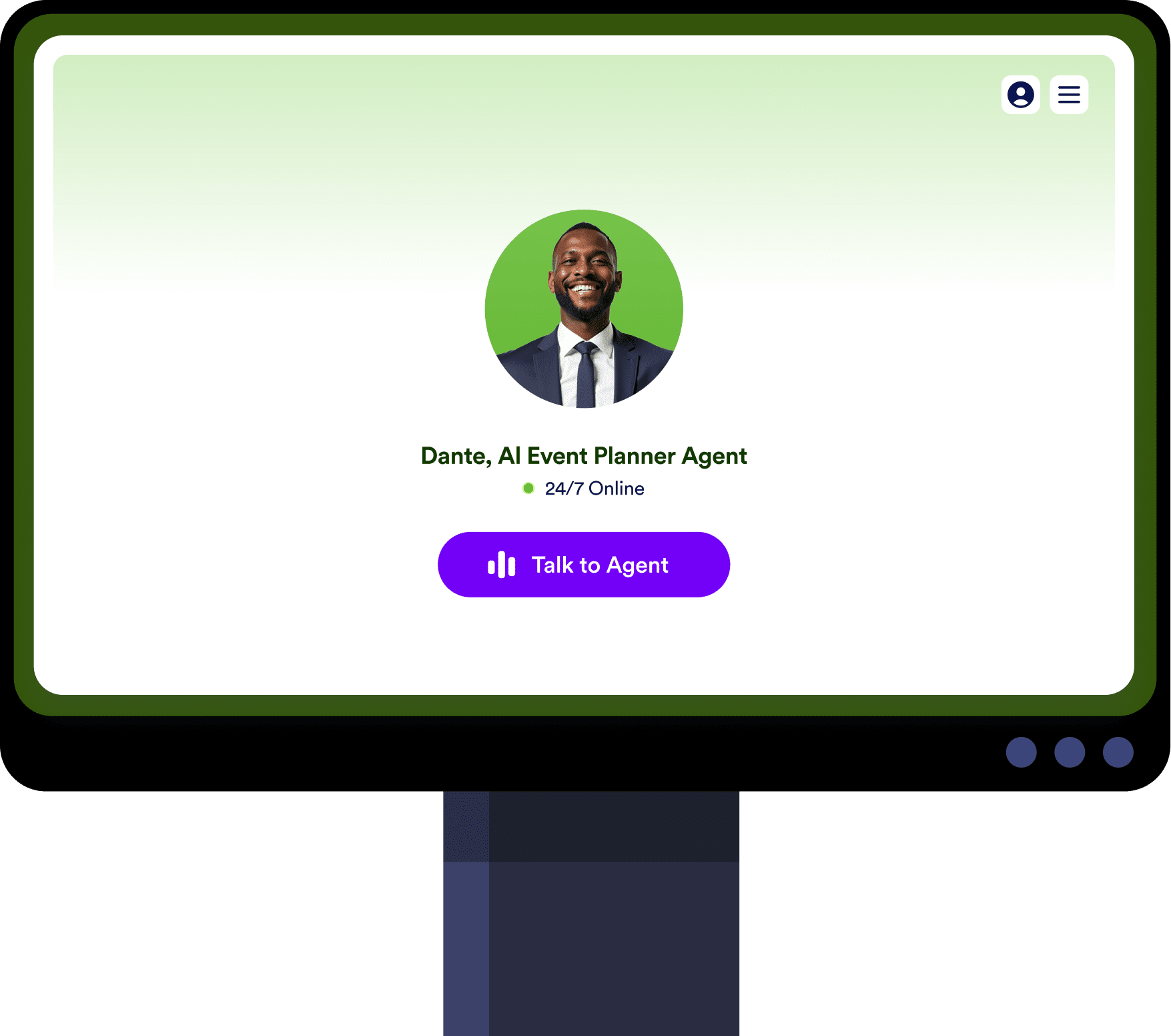 Jotform Kiosk screen that has AI event planner agent named Dante