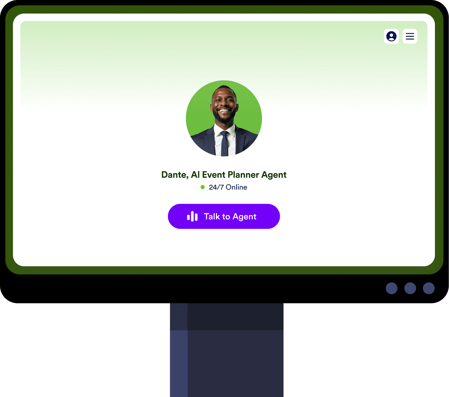 Jotform Kiosk screen that has AI event planner agent named Dante