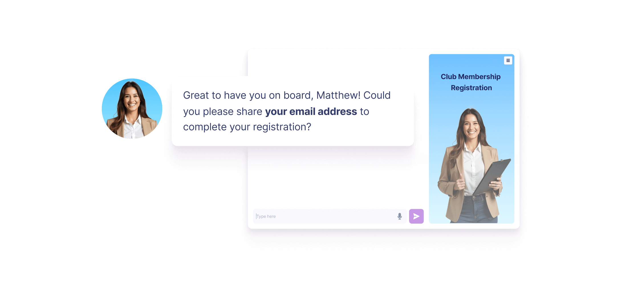 Standalone AI Agent conversation screen that AI greets customer