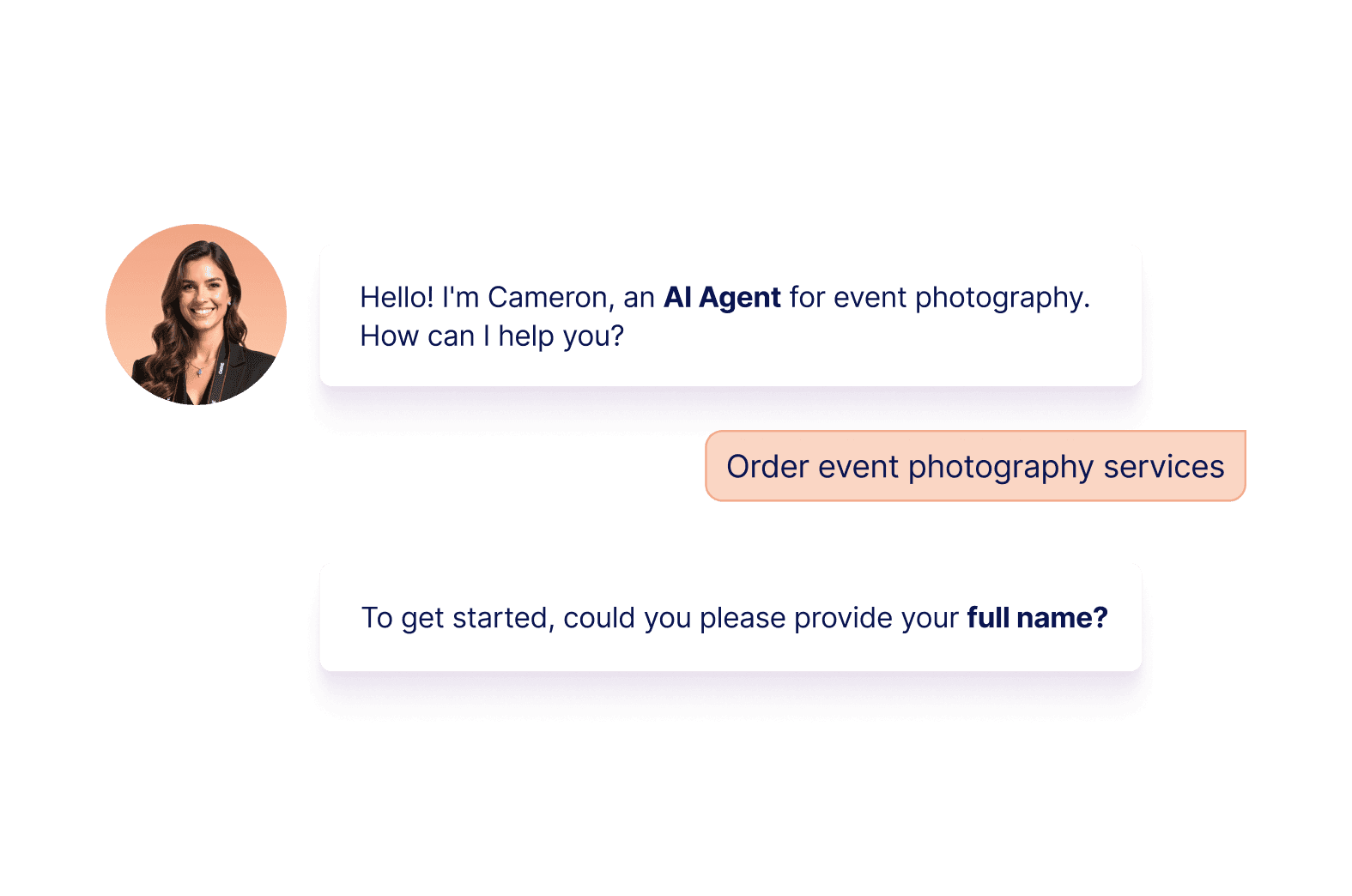 Conversation boxes that shows ordering event photography service
