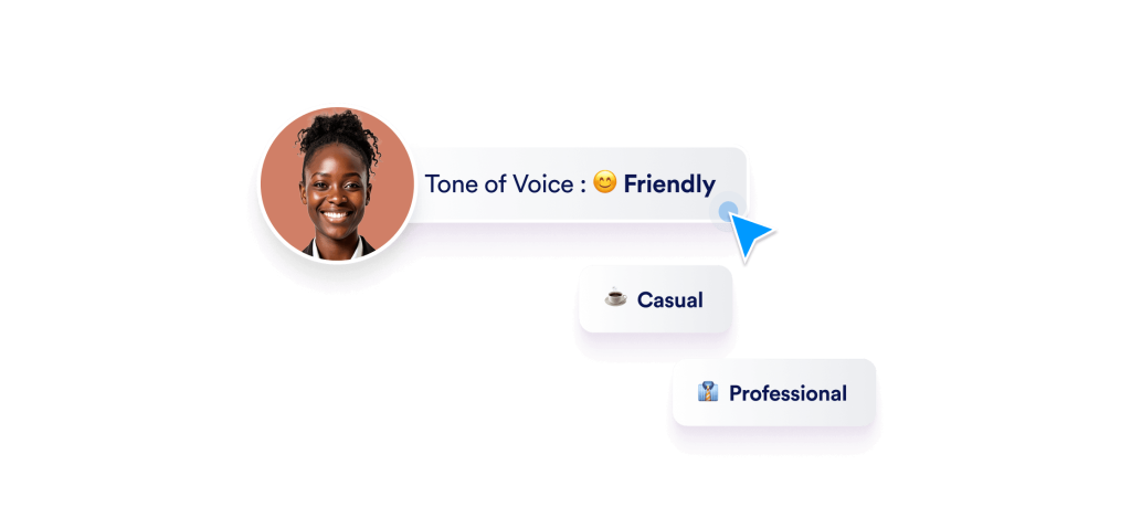 Agent's picture and next to her there are tone of voice options