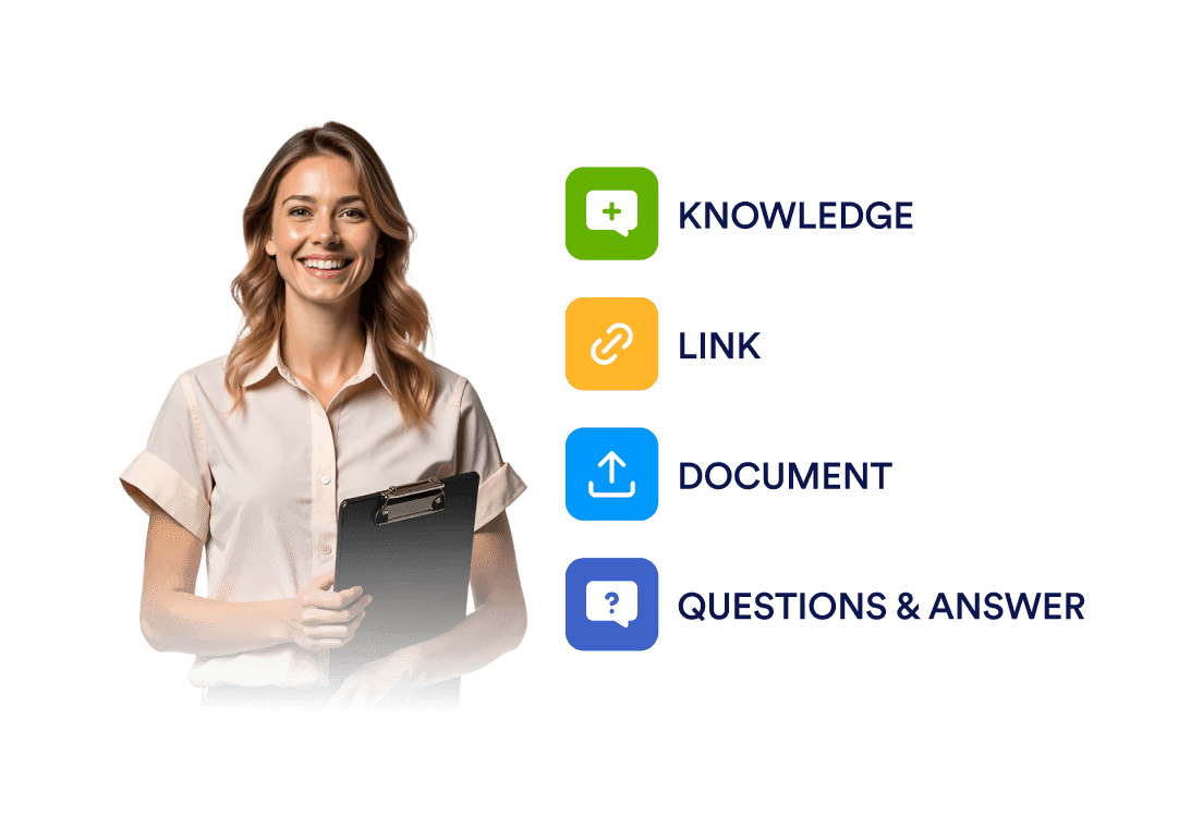 A woman is smiling and next to her there are blocks that indicates training options