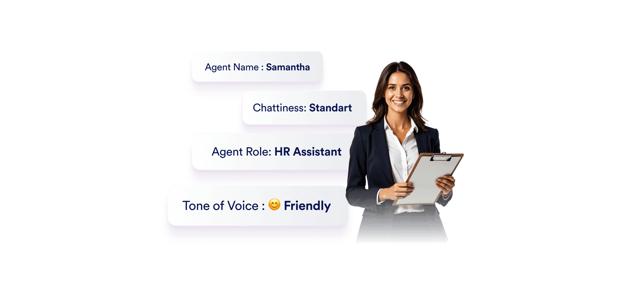 An AI Agent and next to her agents properties