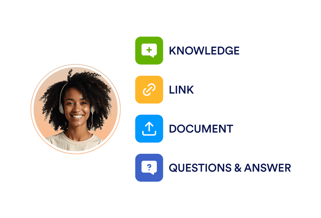 A woman is smiling and next to her there are blocks that indicates training options