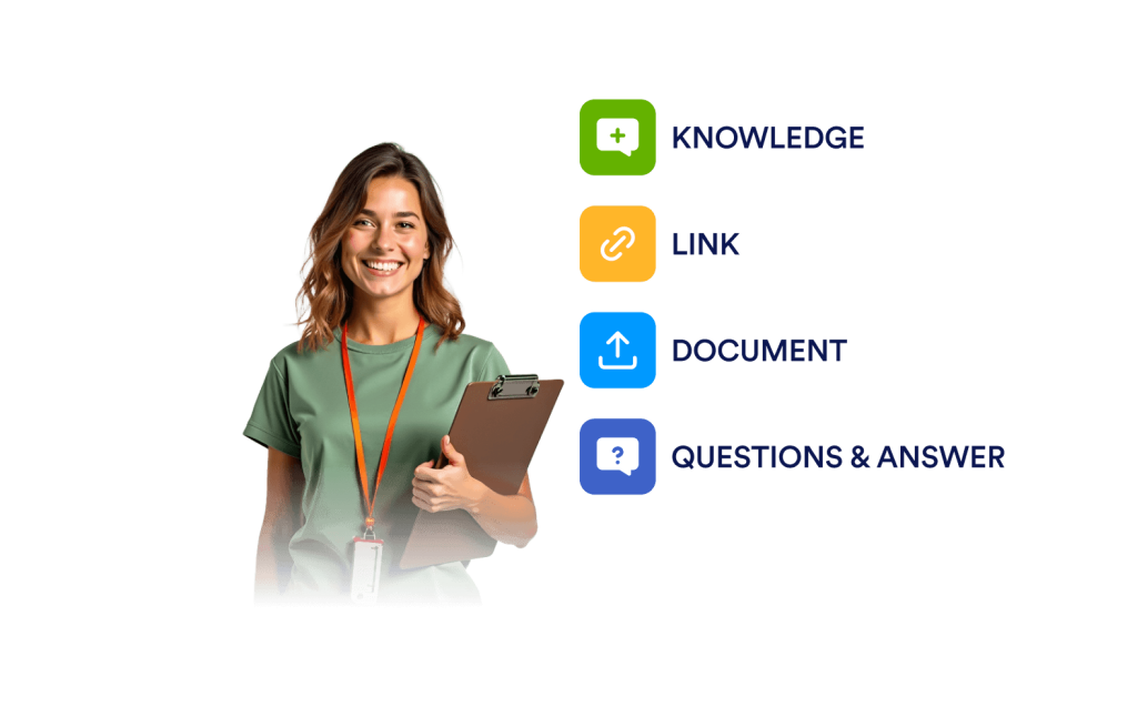 A woman is smiling and next to her there are blocks that indicates training options