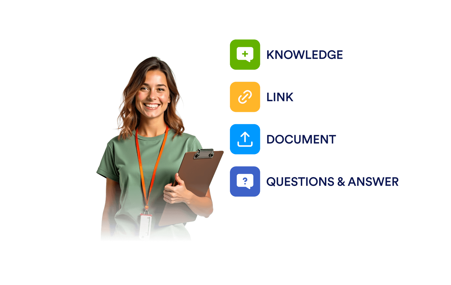 A woman is smiling and next to her there are blocks that indicates training options