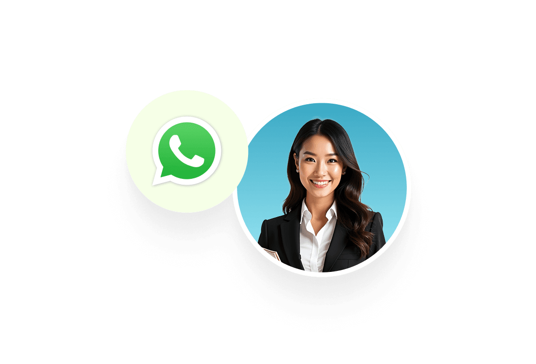 AI Agent and next to her circular WhatsApp logo