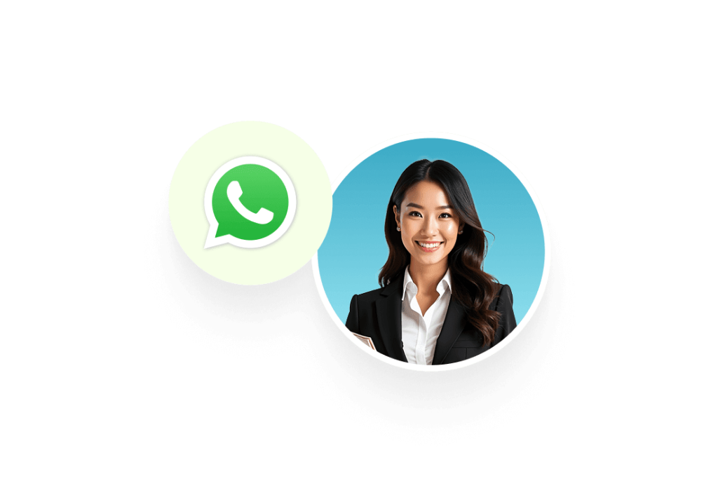 AI Agent and next to her circular WhatsApp logo