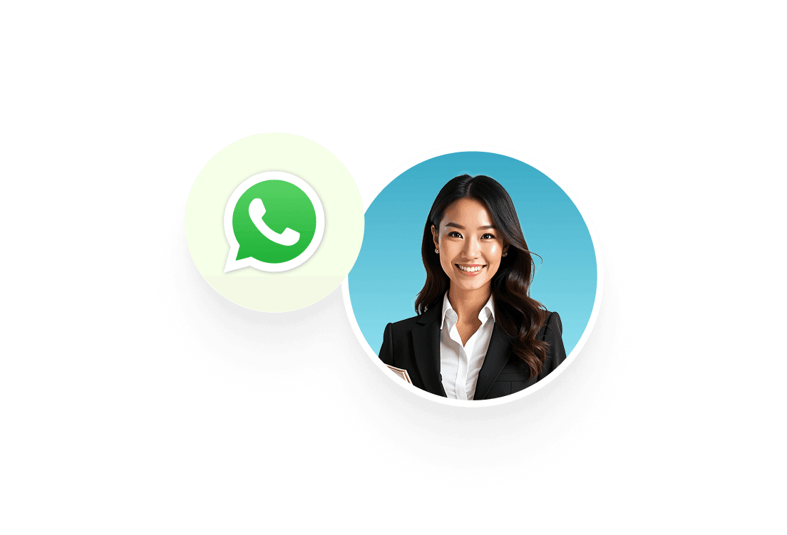 AI Agent and next to her circular WhatsApp logo
