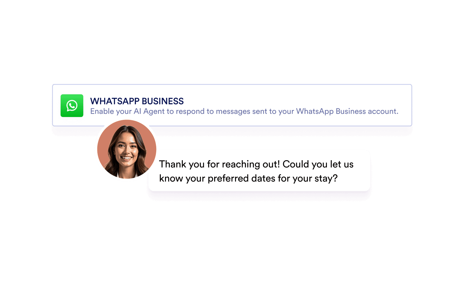 Whatsapp Business option and a conversation box that indicates agent's greeting message