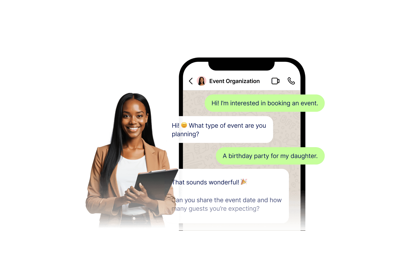 Event organization AI Agents WhatsApp conversation screen