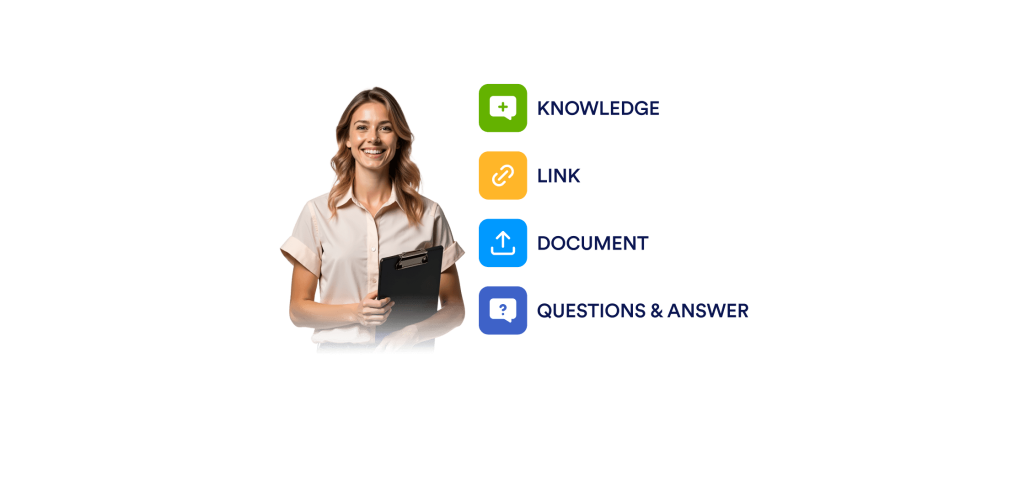 A woman is smiling and next to her there are blocks that indicates training options