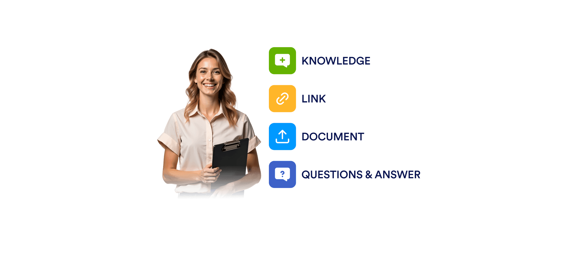 A woman is smiling and next to her there are blocks that indicates training options