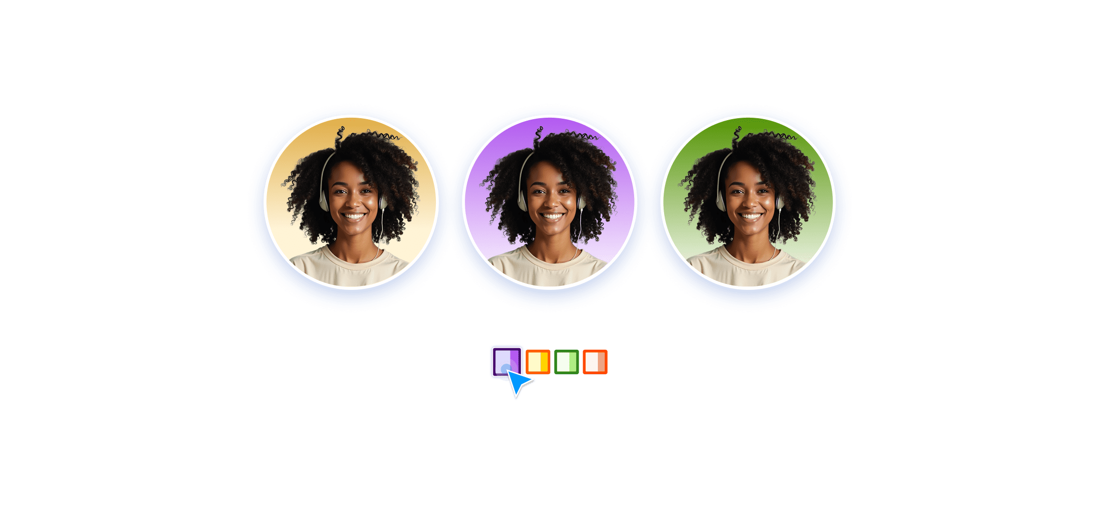 Same AI agent shown with three background color options and below to them color options