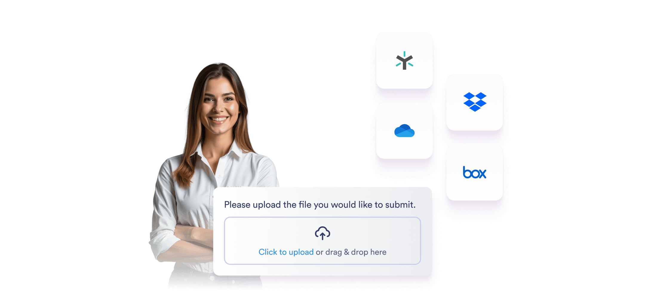 Different integration options next to an upload area component