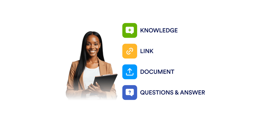 An AI Agent and next to her, there are different training option for her