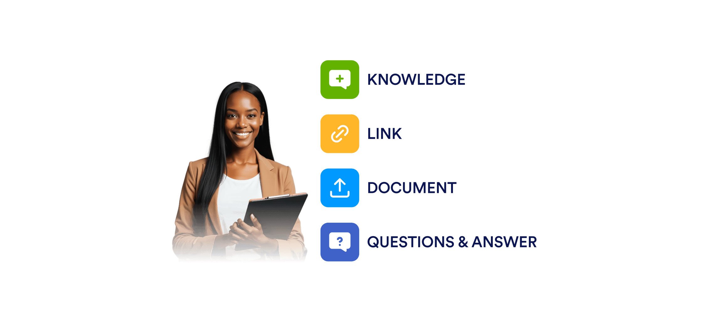 An AI Agent and next to her, there are different training option for her