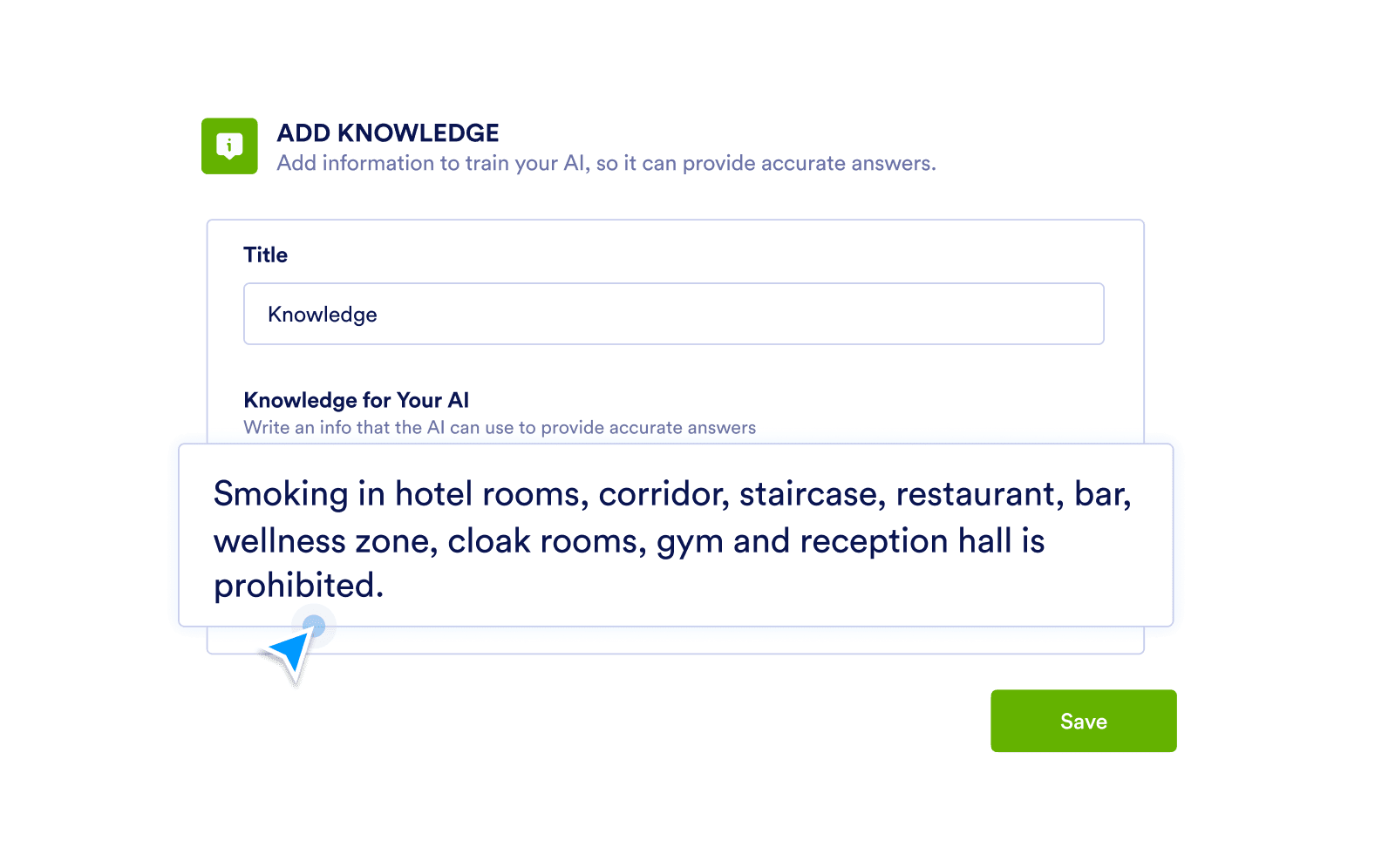 Add knowledge screen with an example message