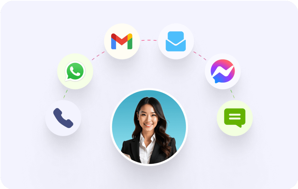 Popular social media logos around an AI Agent