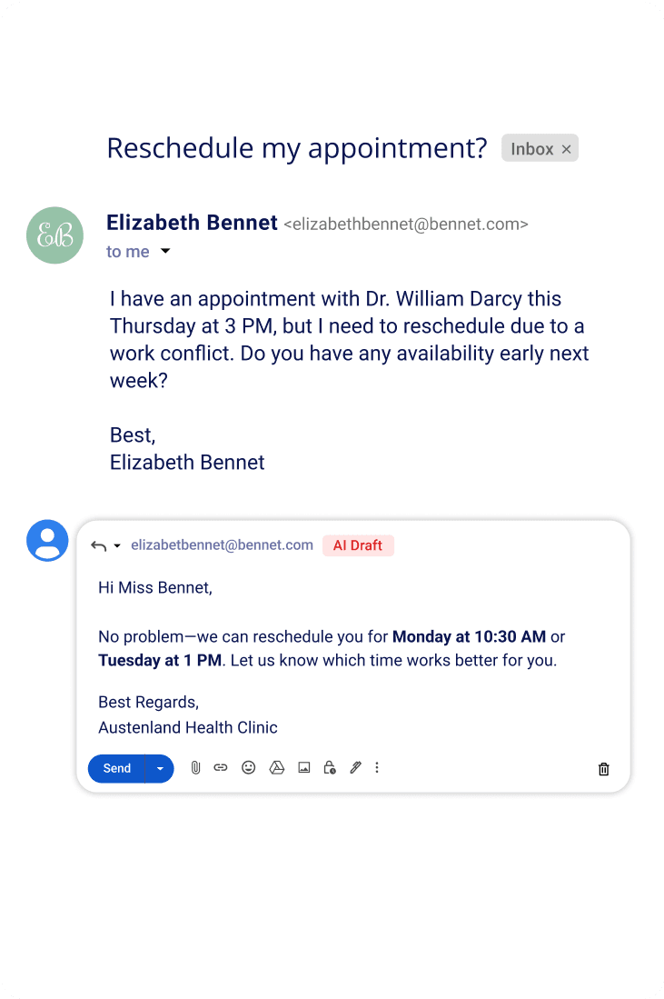  desktop screen that has a Gmail conversation with an AI Agent