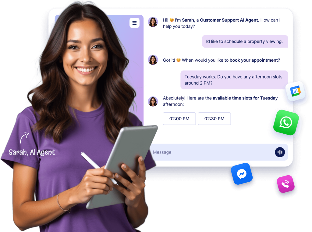 Jotform AI agent chat screen showing appointment scheduling scenario