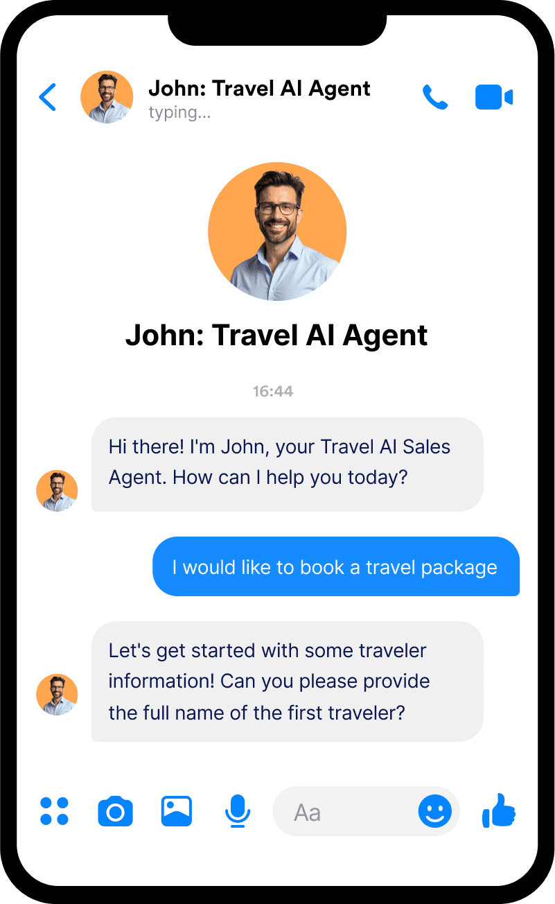 Facebook Messenger chat screen with an AI Camp Director
