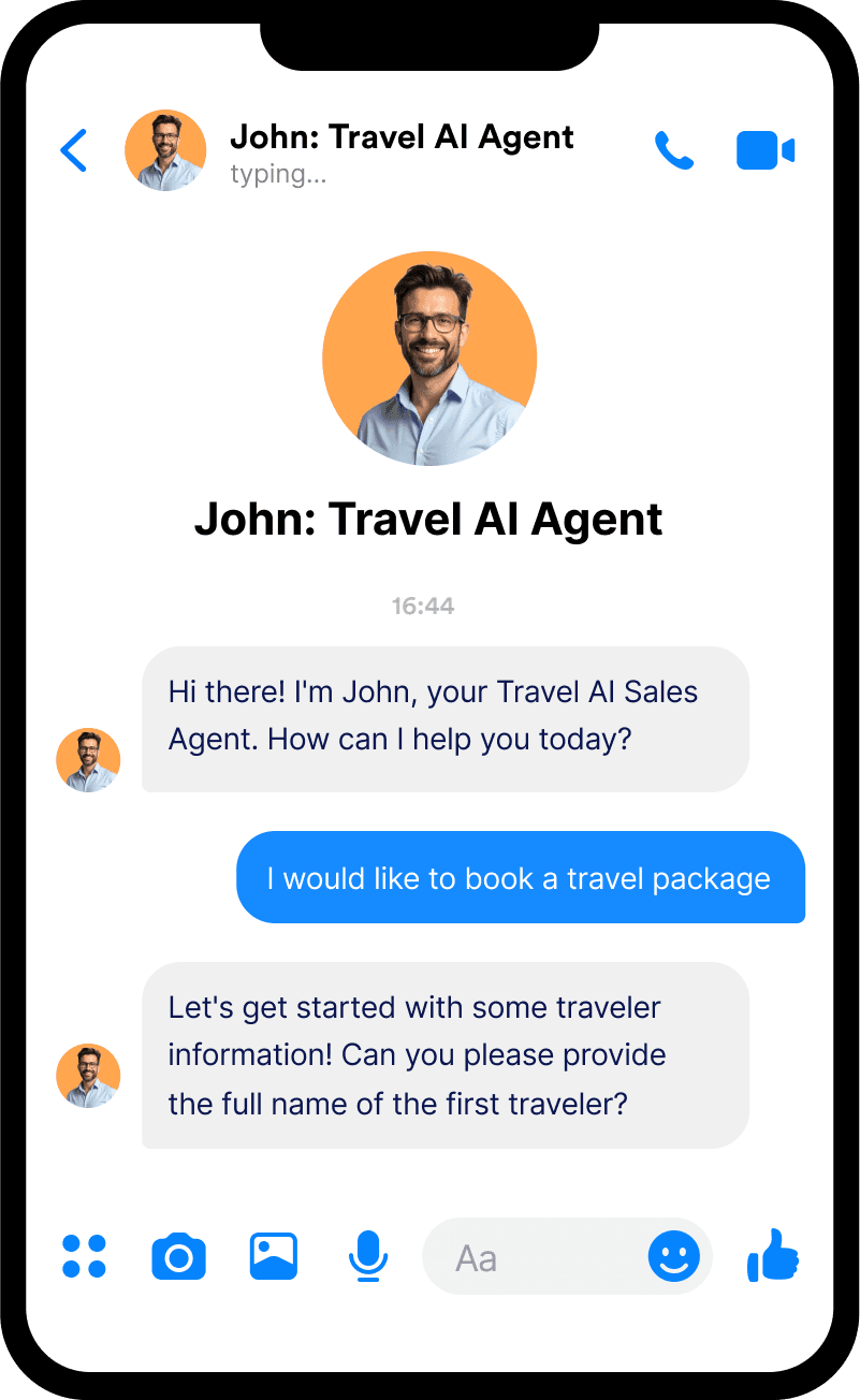 Facebook Messenger chat screen with an AI Camp Director