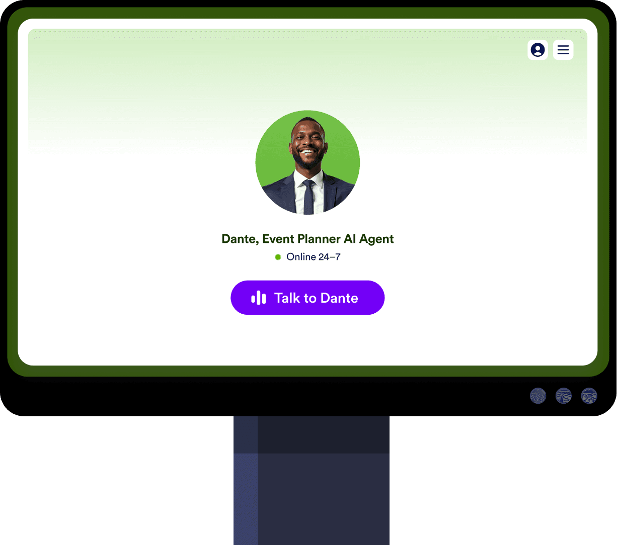 AI Agents Kiosk screen shows Dante, the AI event planner agent